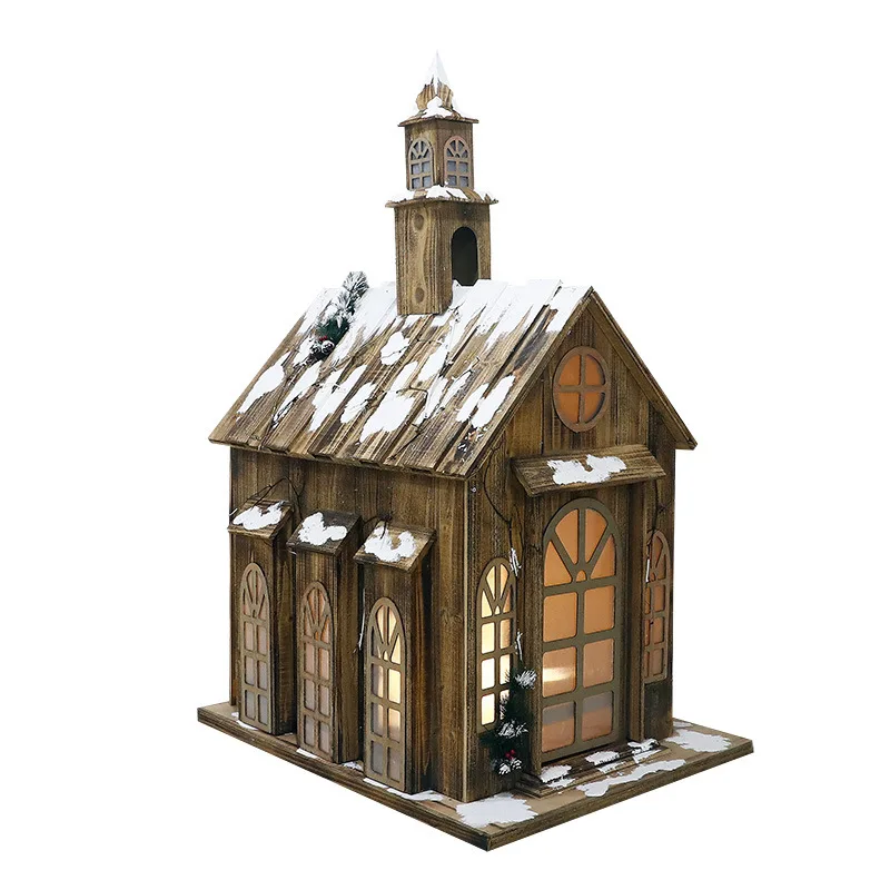 Log wooden Christmas large luminous snow house wooden house Christmas decoration supplies hotel shopping mall set props
