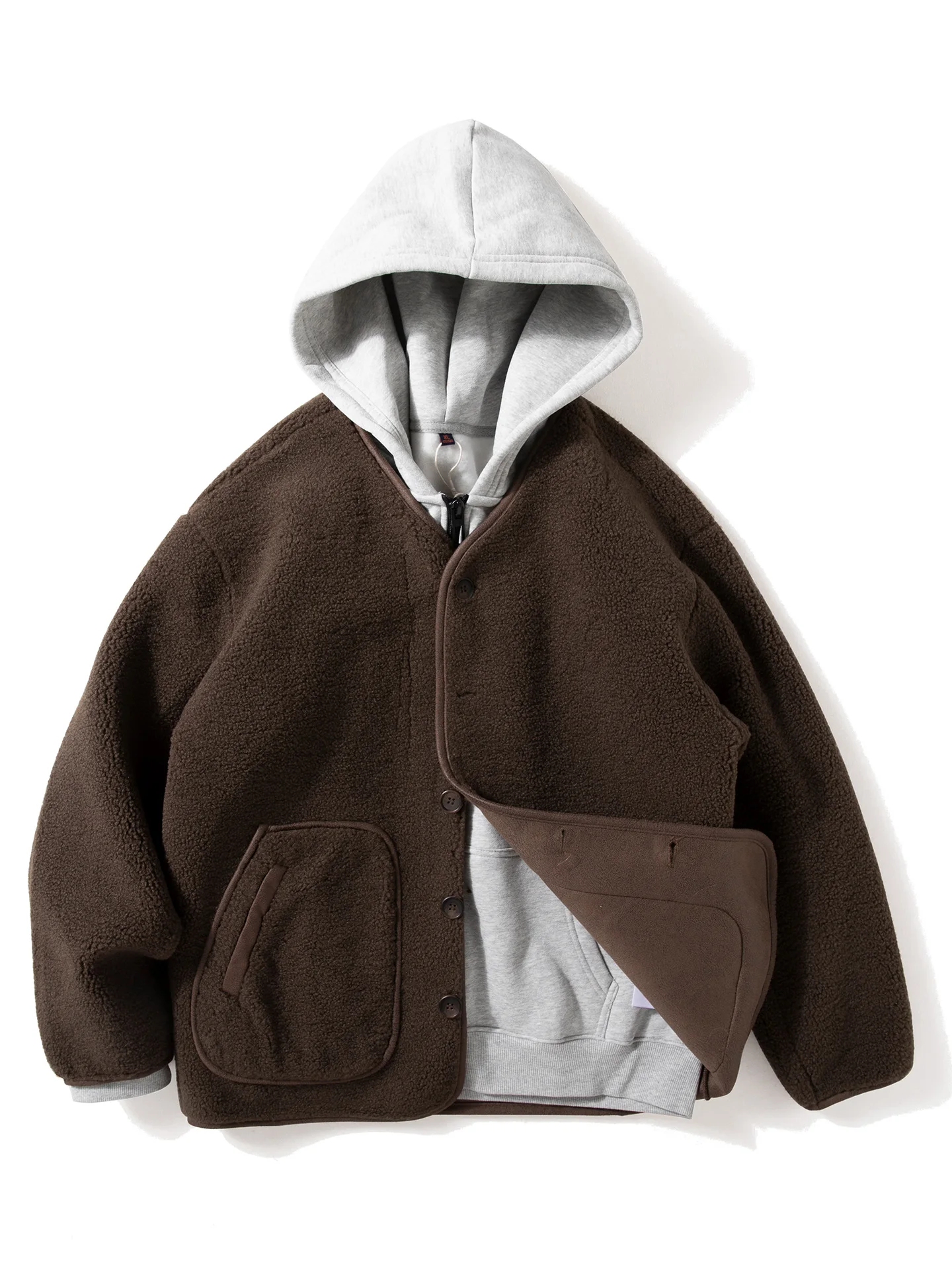 

Men's Thiened Warmth Cotton Jaet Loose Casual Autumn Winter New Sle No Collar Lamb Velvet Outerwear Trendy Streetwear