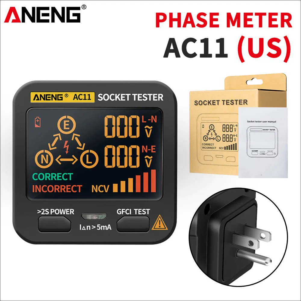 ANENG AC10/AC11 Socket Detector US/EU/UK Plug Ground Zero Line Plug Polariteit Fasedetector Socket Tester Smart Digital Tester