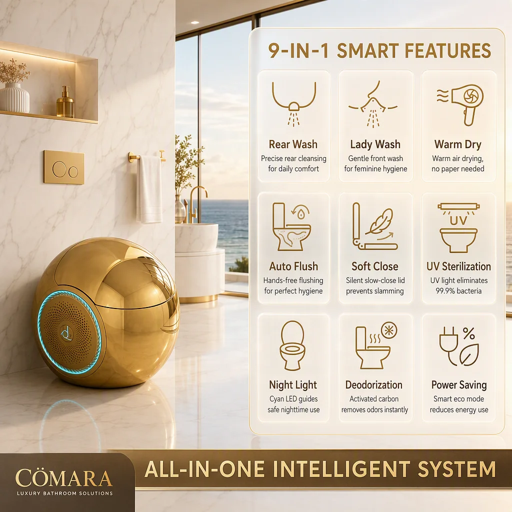 Luxury Ceramic Smart Toilet Floor-Mounted S-trap Included Foot-Activated Flushing Plasma Sterilization Seat Heating Gold Finish