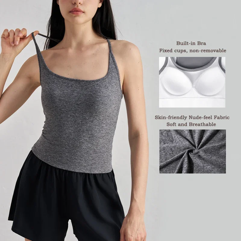 VITALINOVO Canotta con scollo quadrato e schiena scoperta per donna Canotta lunga imbottita aderente Basic Cami Top senza maniche T-shirt attillate basic