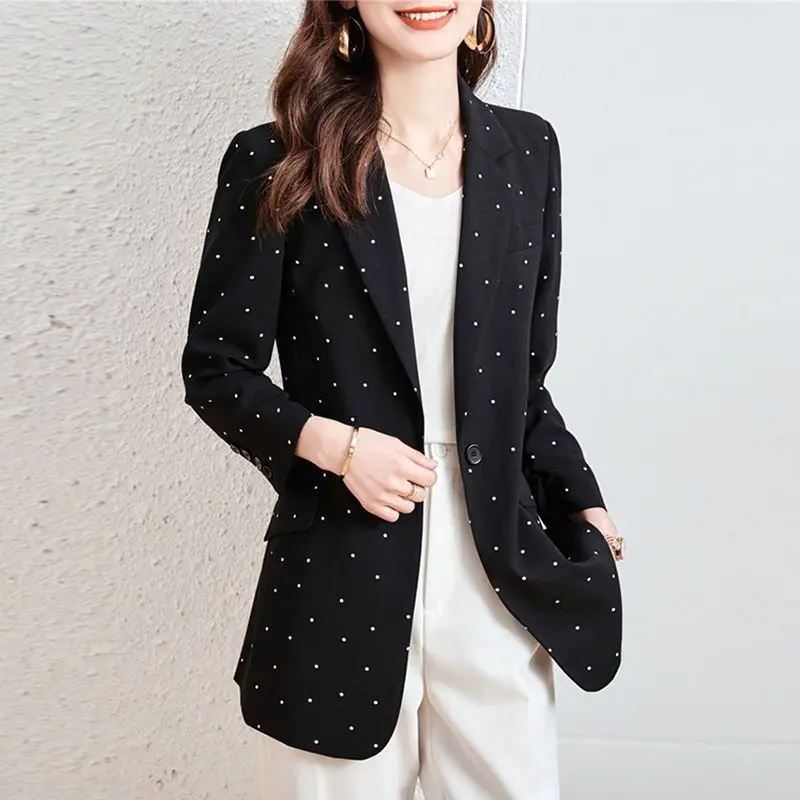 Polka Dot Small Suit Jacket Women Thin Autumn 2023 New Waist-closing High-grade Explosive Street Spring And Autumn Leisure Suit