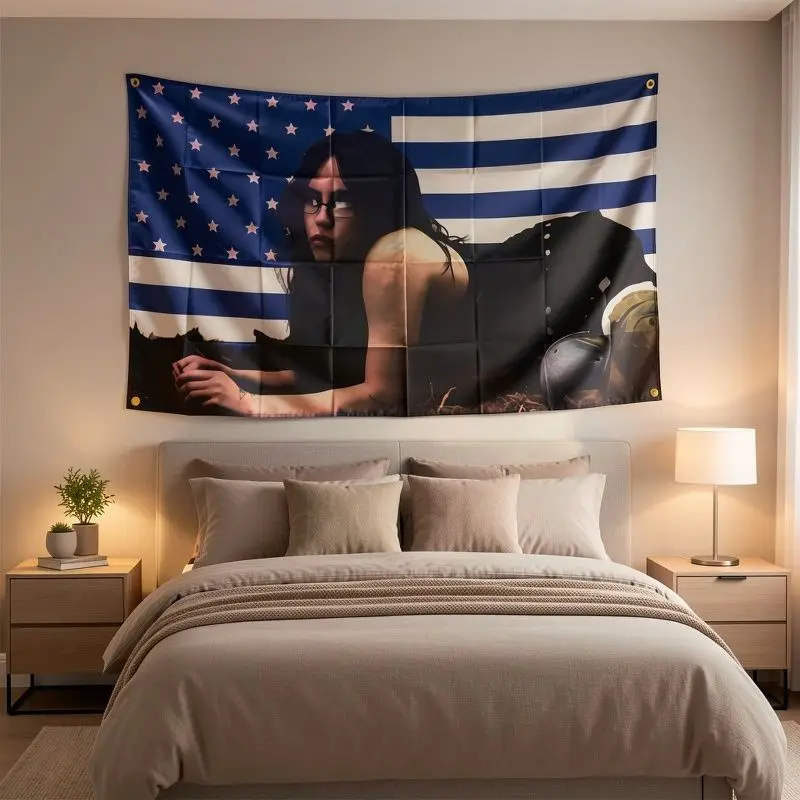 VIKAMA American Flag Portrait Tapestry, Trendy Bedroom Background Wallpaper for Male Esports Room Decoration