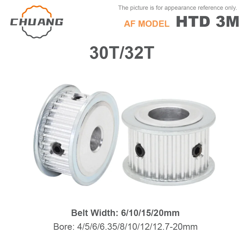 

Tooth 3M 30T 32Teeth Synchronous Wheels Belt Width 6/10/15/20mm HTD 3M Timing Pulley Bore 4-20mm HTD3M Aluminum Sync Gear