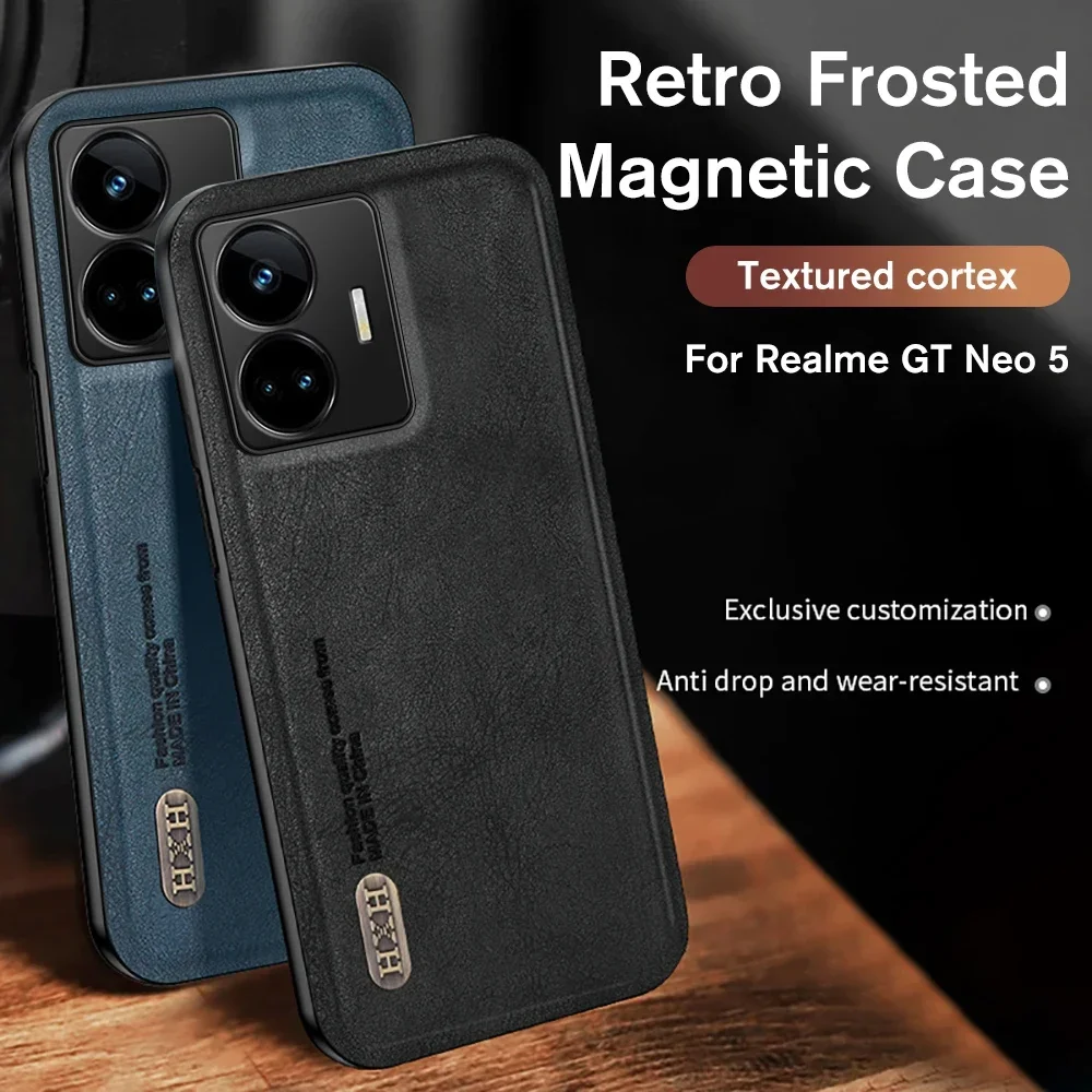 

Retro Matte Leather Texture Case For Realme GT Neo 5 Car Magnetic Camera Shockproof Cover Realmy GT3 G T 3 Neo5 Realmi GTNeo5 5G