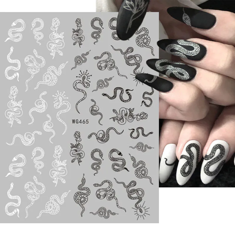 ​Snake Moon Star Nail Stickers 3D Black White Totem Design Manicure Adhesive Gel Nail Art Decals Accessories