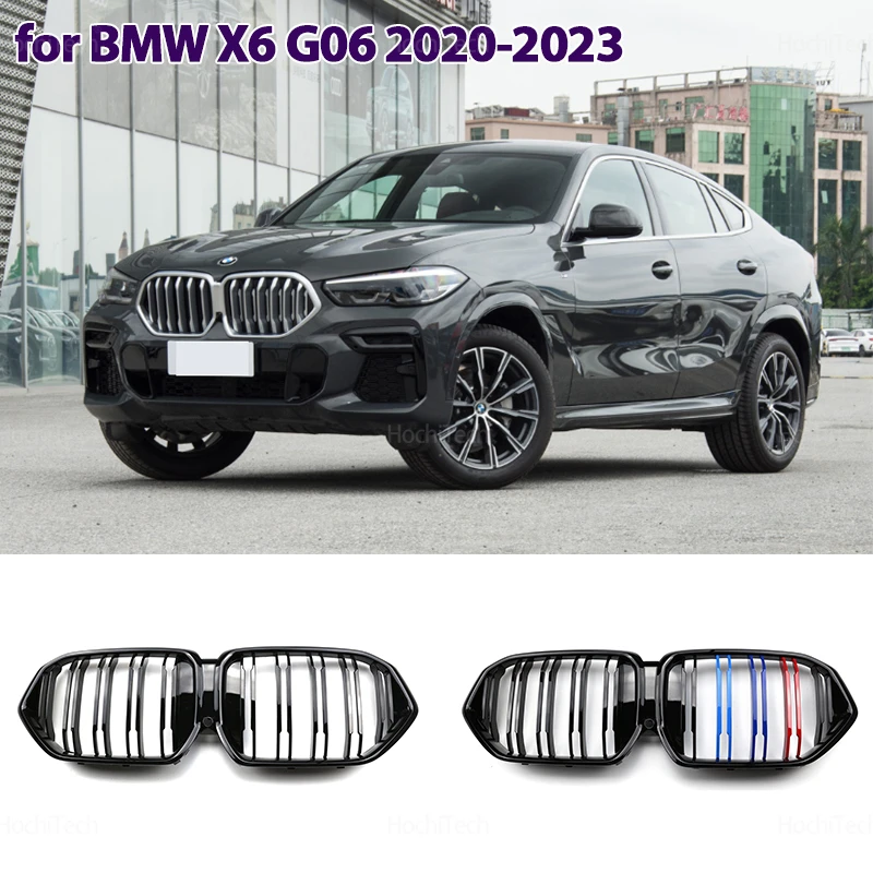 

New Look Car M Color/Gloss Black Grille Grill Front Kidney Glossy 2 Line Double Slat for BMW X6 G06 2020 2021 2022 2023