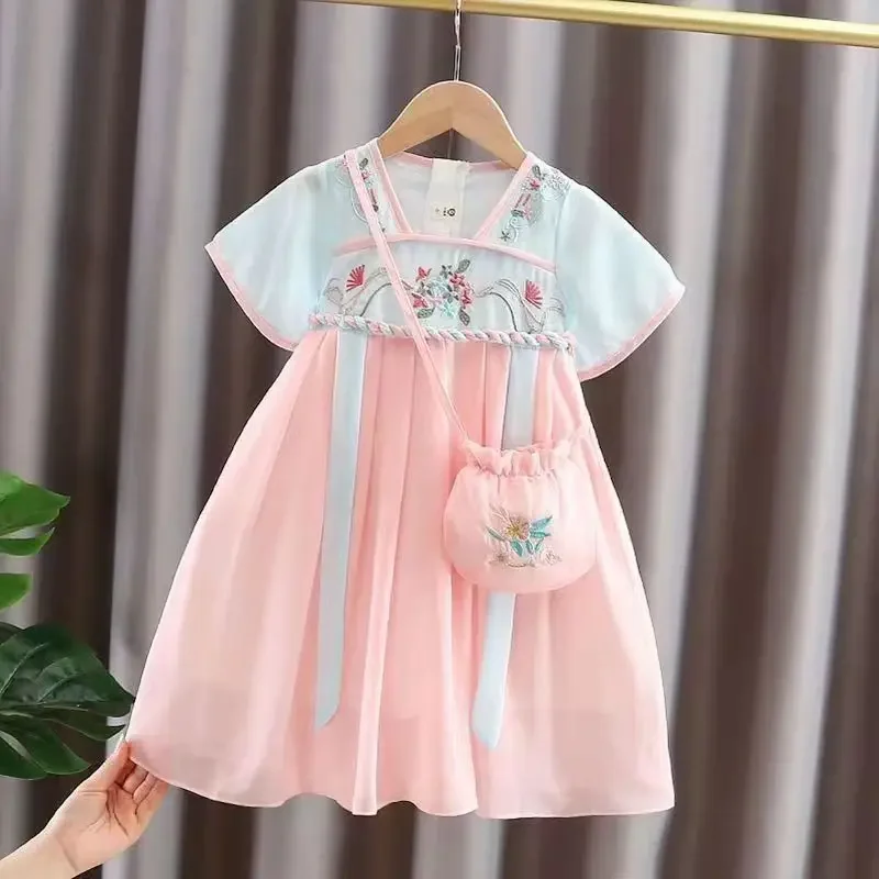 Abito estivo Ragazza Hanfu Abiti da fata cinese antica Moda per bambini Carino Tang Abbigliamento casual per bambini Ragazze