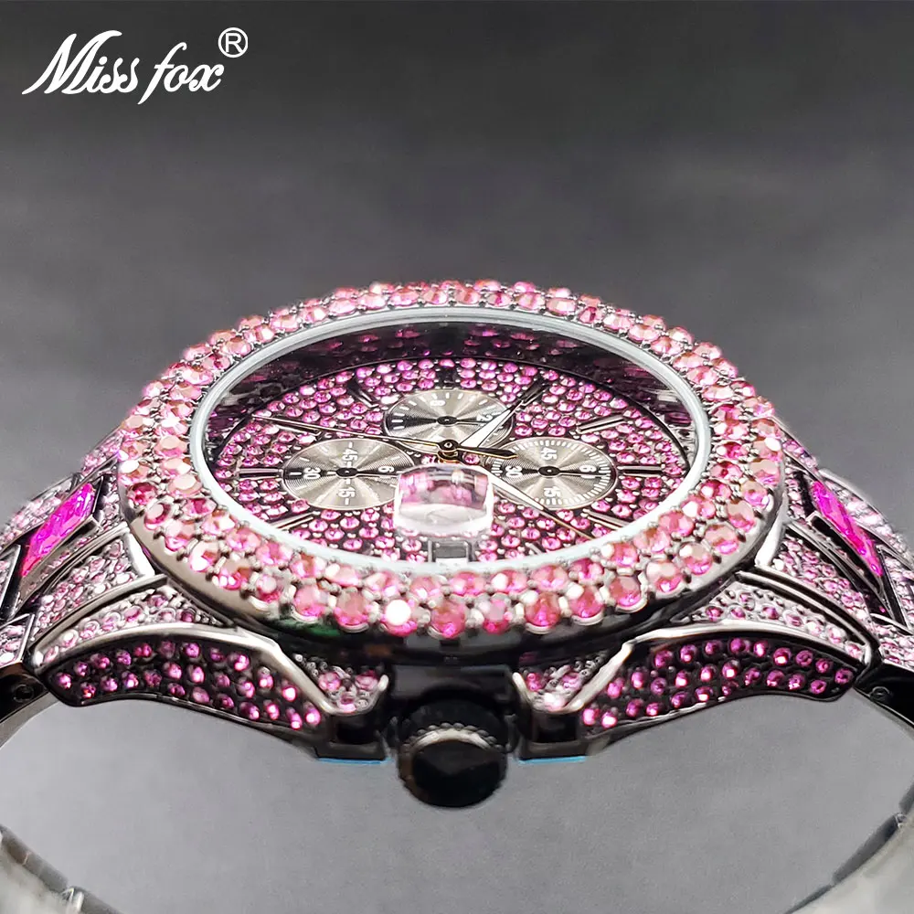 Reloj de cuarzo rosa para hombre y mujer, cronógrafo de pulsera con diamantes, resistente al agua hasta 3ATM, color verde y azul, envío directo