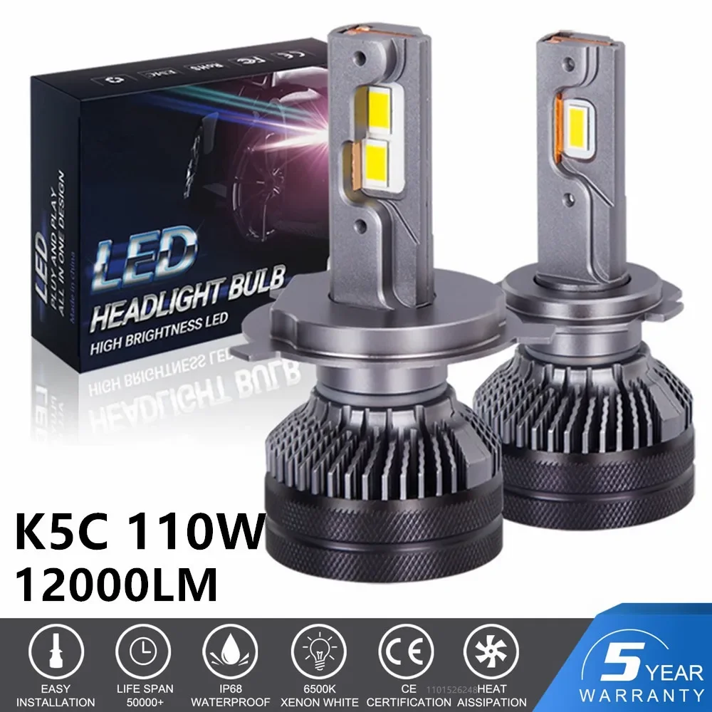 2pcs K5C K6C 110W H7 Led H4 Led Lamp Double Copper Tube 6000K Led Lights For Car H1 H11 HB3 9005 HB4 9006 Led Headlight Bulb