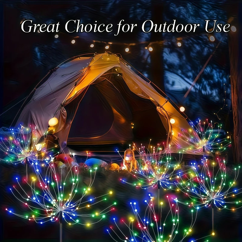 Solar Fireworks Lamps 8 Lighting Modes Waterproof Garden Pathway Stake Lights for Lawn Patio Camping Wedding Party Decor