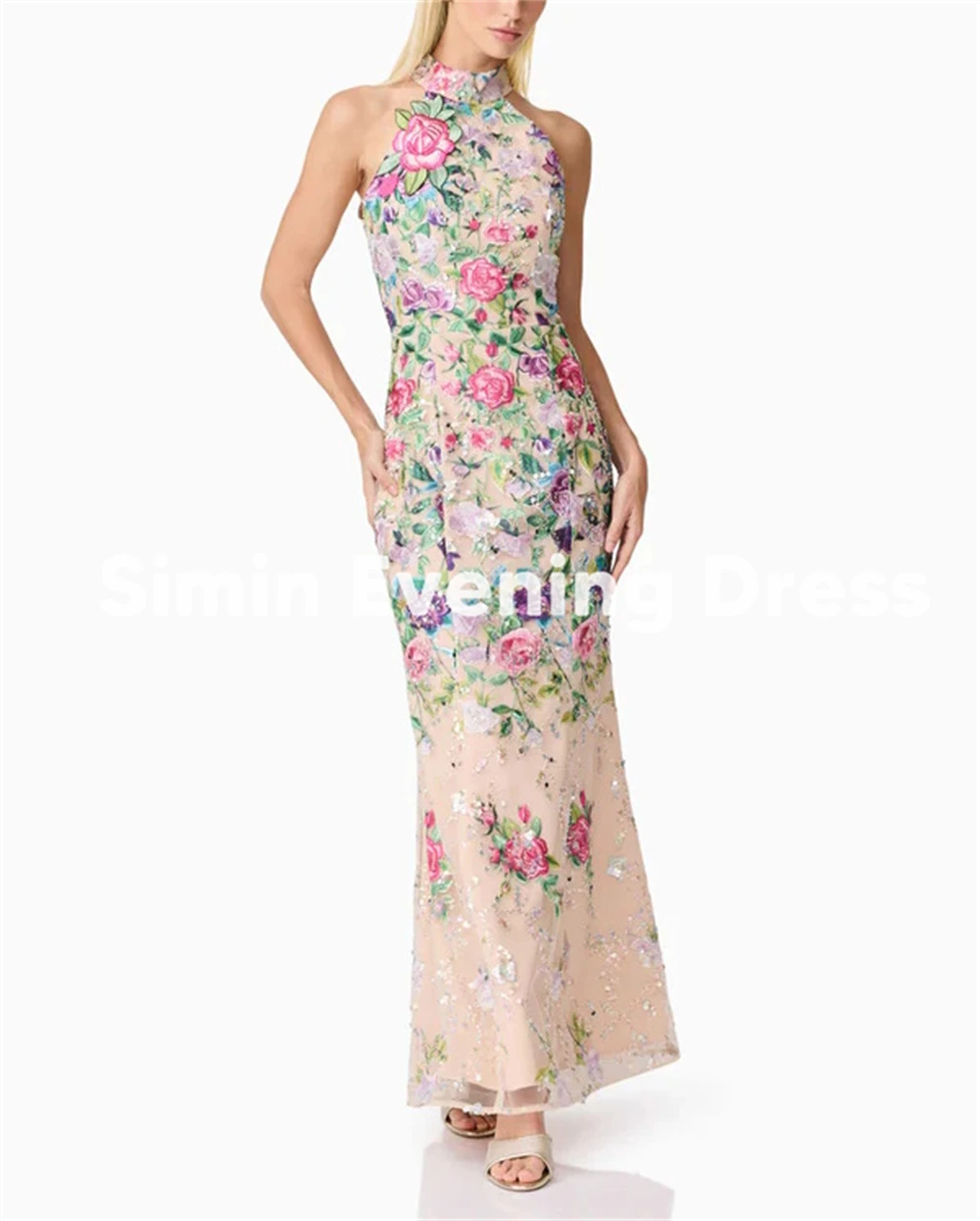 فساتين سهرة نسائية من Simin بحورية البحر رسن ثلاثية الأبعاد مزينة بالزهور مع أكمام بطول الكاحل فساتين أنيقة رسمية 2025 #3