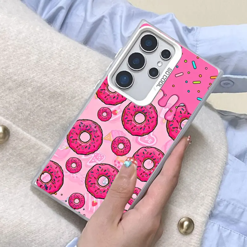 

For Samsung Galaxy S25 S22 Ultra Plus S21 FE S24 S23 Ultra Plus FE Laser Phone Case Cute 2D Cake Doughnut Shockproof Back Covers