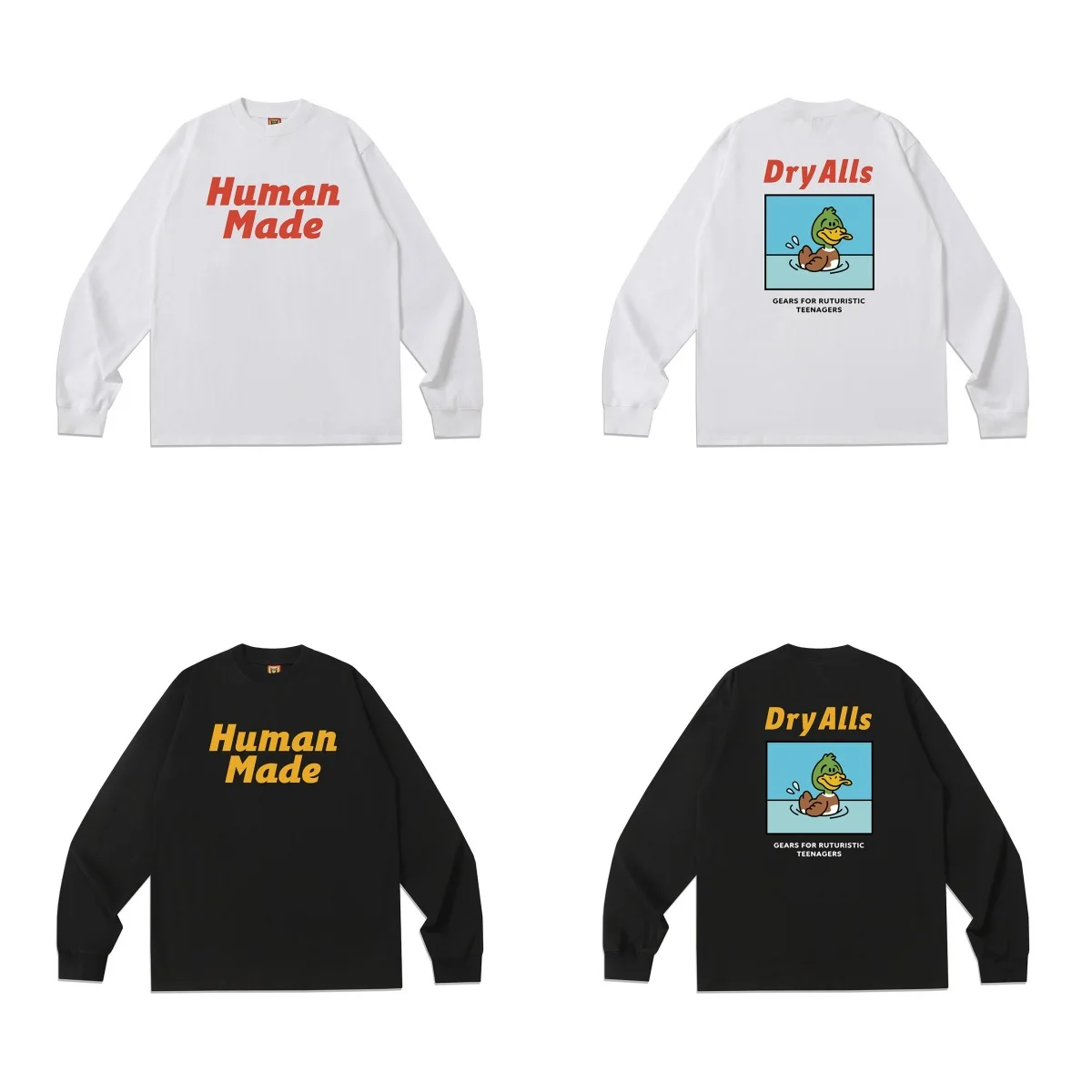 Humanmade Trendy Couple Cartoon Print Long Sleeve T Shirt Autumn Winter Casual Jacket 썸네일 2