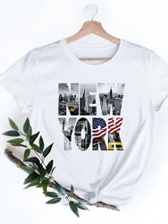 Camiseta con estampado de la ciudad de Nueva York para mujer, ropa Harajuku Kawaii, de manga corta, 2022