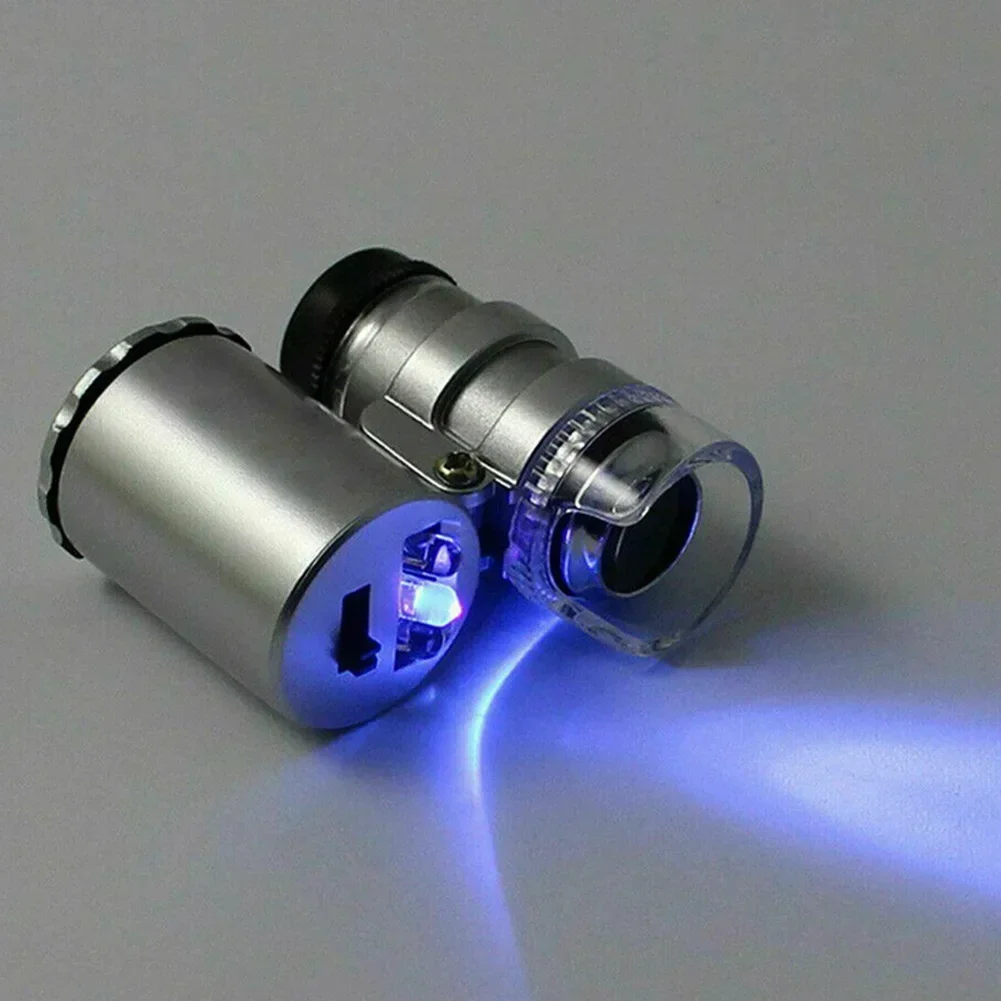 Microscope Magnifier 1.41X1.57X0.78 Loupe Magnifying Mini Pocket Silver 3.6X4X2cm 60X Glass Jewelers Jewellers