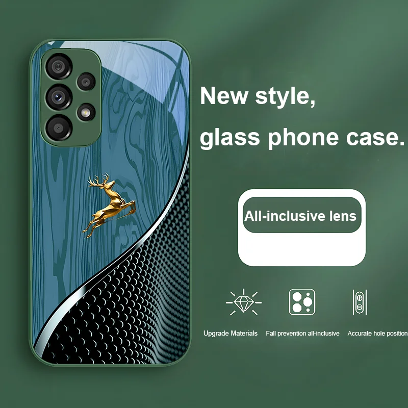 Elegant Wood Grain Deer For Samsung Galaxy S24 Plus S20 21 FE S23 Ultra S8 9 A70 72 73 50 51 52 53 Tempered Glass Phone Case