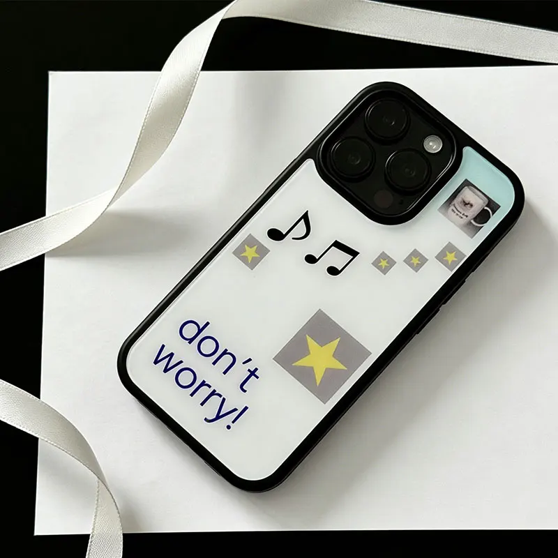 Funda de teléfono Ins Niche Don't Worry con diseño de nota musical y estrella, bonita, para iPhone 17 Air 16 15 14 13 12 11 Pro Max 16 Pro 15 Plus, cubierta anticaída