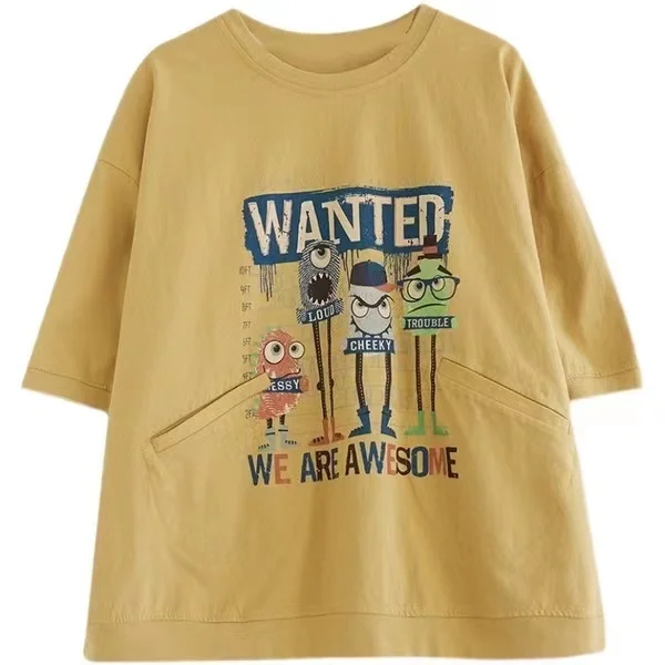 القطن ort Sve قاعدة irt المرأة الصيف عادية فضفاض حجم كبير تي شيرت البطن تغطي مكافحة الشيخوخة الكورية Sle الجولة Ne #5