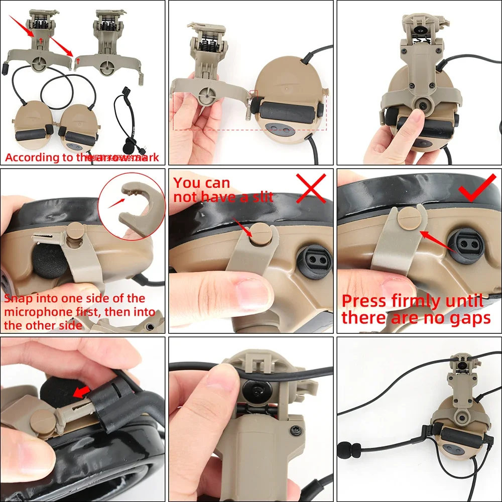 Tactical helmet ARC rail adapter suspension earphone holder, suitable for COMTAC II III tactical shooting headset DE