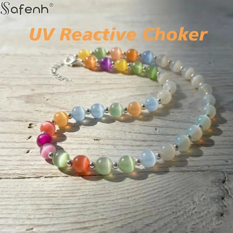 Color Changing Jewelry Beach Outing Jewelry Color Changing Beaded Jewelry Set Uv Reactive Dopamine Necklace Bracelet For Women