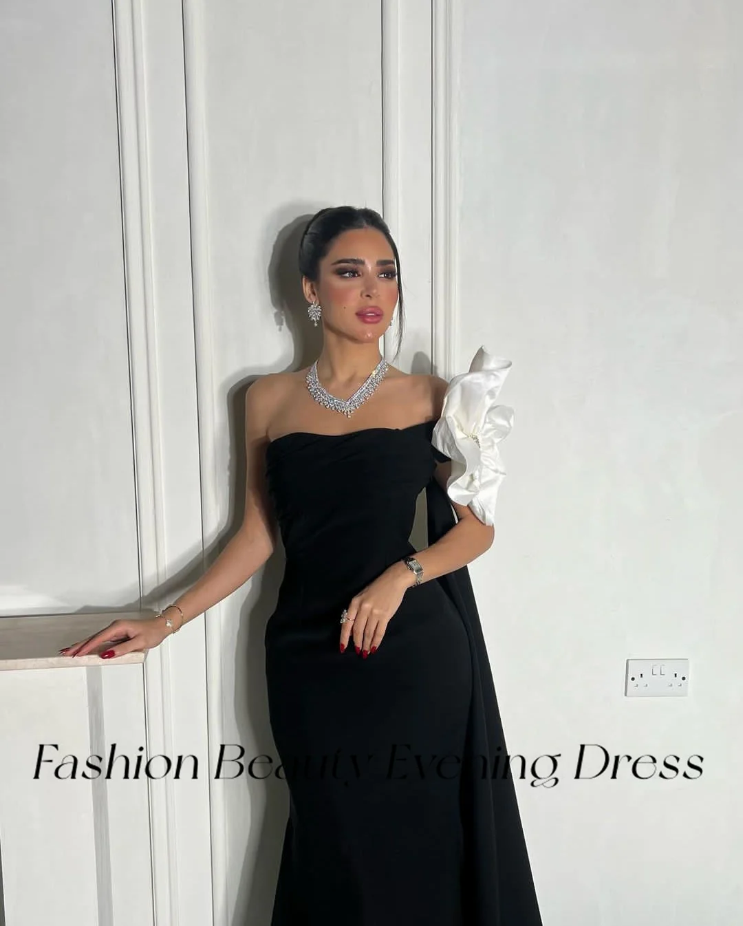 Fashion Beauty Black Evening Dresses Sleeveless One Shoulder Mermaid Flower Party Occasion Dress For Women 2024 فساتين السهرة