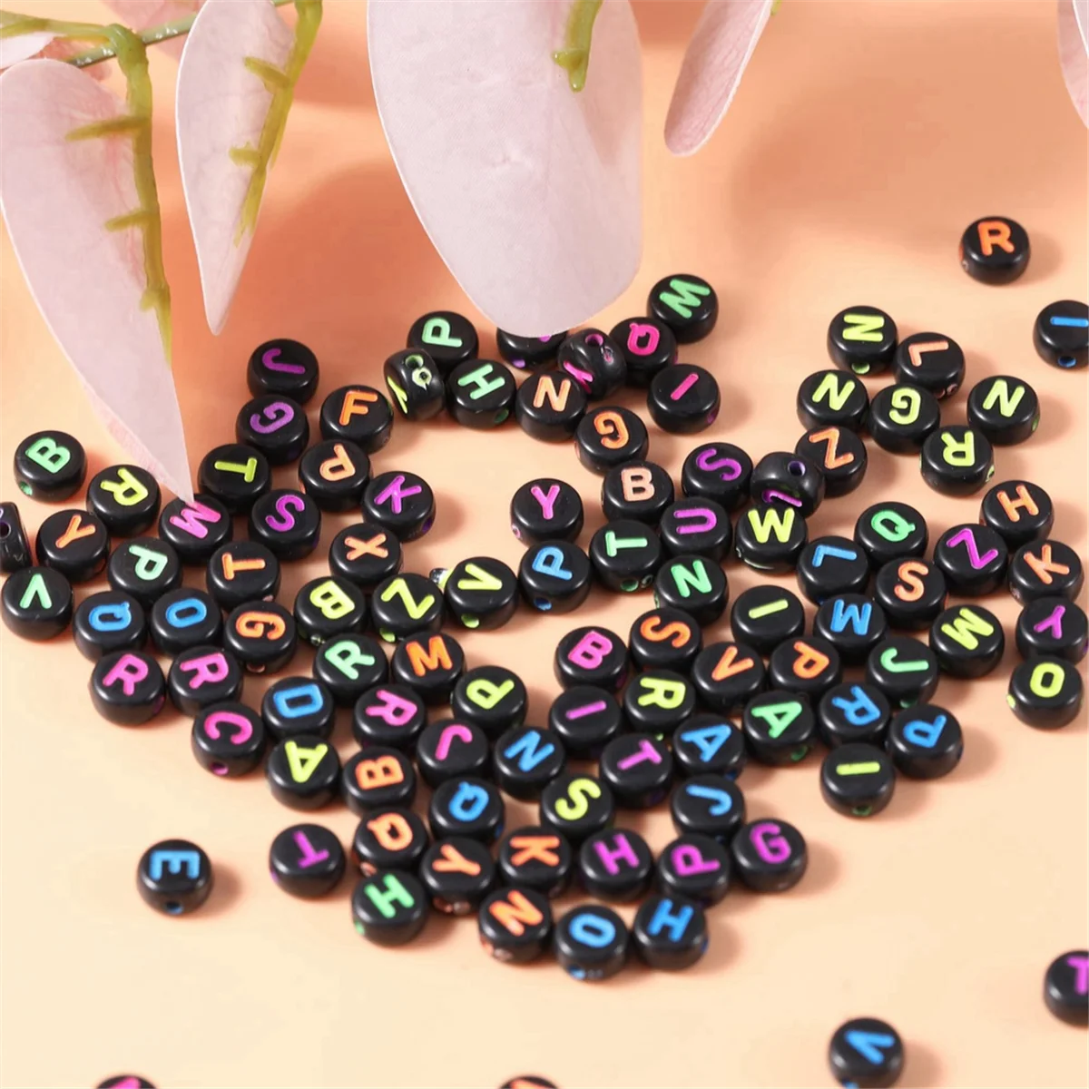 CXZD-1000Pc حبات الأبجدية الأكريليك المستديرة المختلطة باللون الأسود مقاس 4 × 7 مم #4