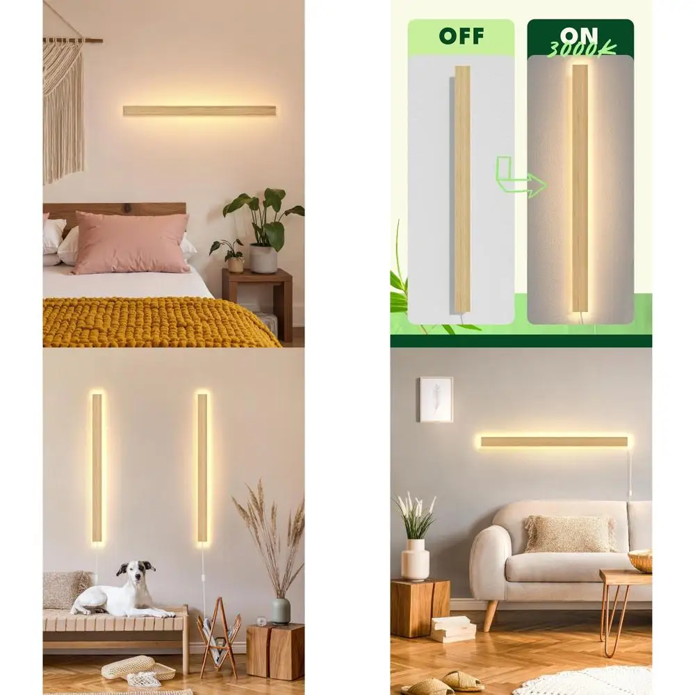 

LED Bamboo Wall Sconce - 35W 45.2 Long, 3000K Warm Light, 6.5FT Cord with Switch for Home Decor