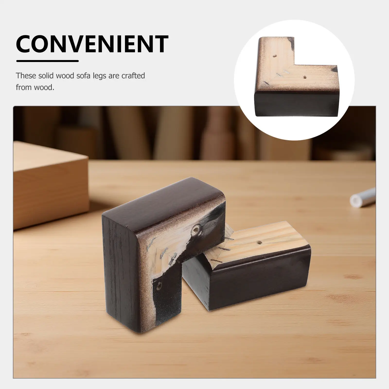 4Pcs Solid Wood Sofa Legs Pine L-Shaped Bed Risers Heavy Duty Replacement Furniture Feet for Cabinet Table Couch Extenders
