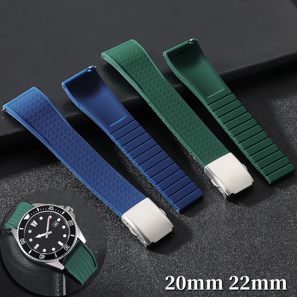 Weiches Gummi-Uhrenarmband Tropic Strap 20mm 22mm Faltschließe Schnellverschluss Verstellbares Armband für Männer und Frauen, auf Länge zuschneidbar