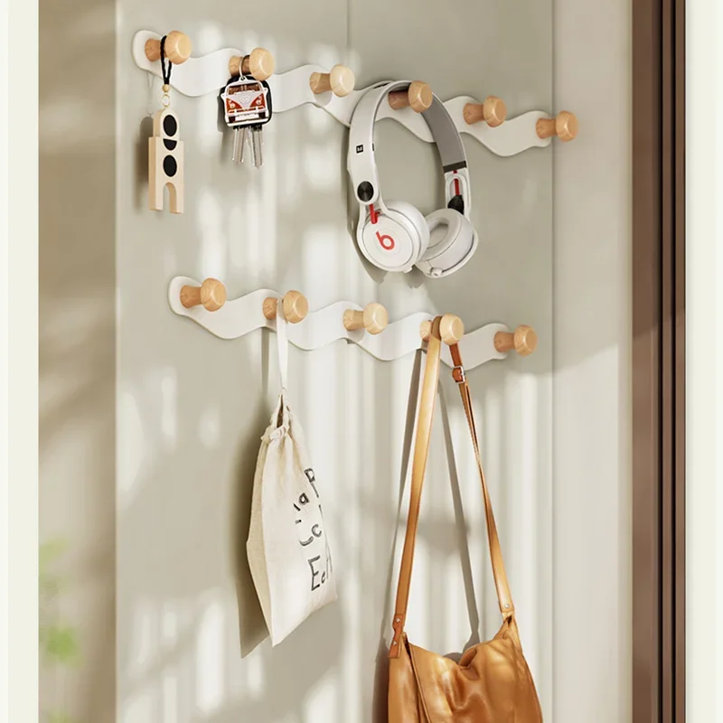 Nordic Wooden Coat Hanger Wall Hooks Home Hotel Porch Living Room Wall Hanging Coat Hook Key Holder Decoration Hook Racks