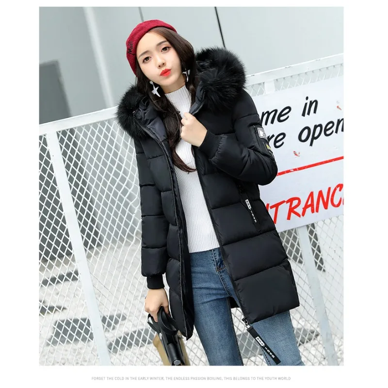 Women's Autumn Winter Tops Jacket Cotton Coat Mid-length Hooded Zipper Fur Collar Warm Simple Advanced Casual Soft Brand Fashion
