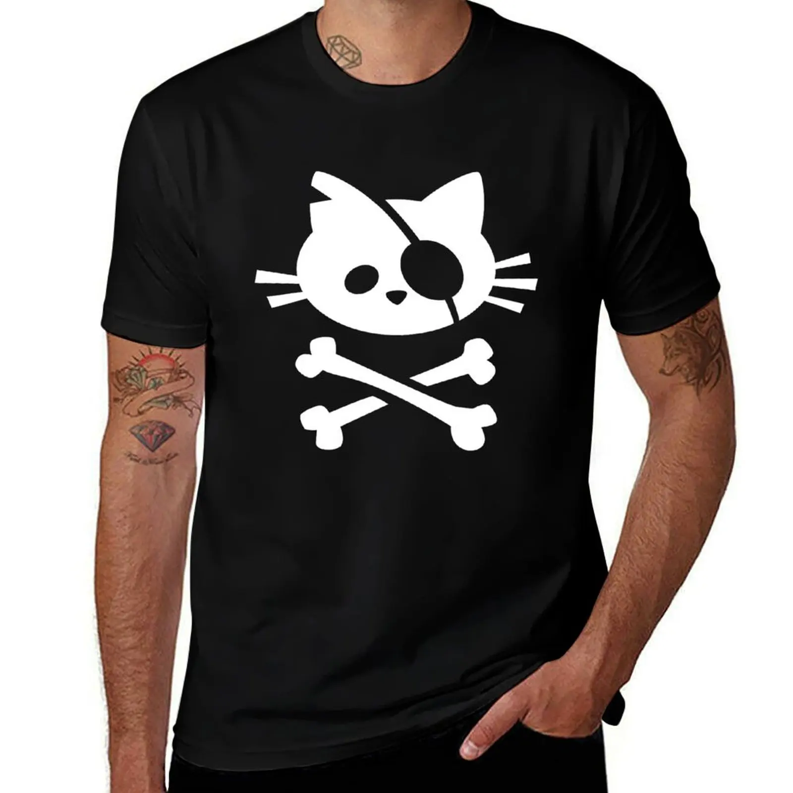 

Cute Pirate Cat Skull and Crossbone T-Shirt anime t shirts shirts graphic tee mens white t shirts