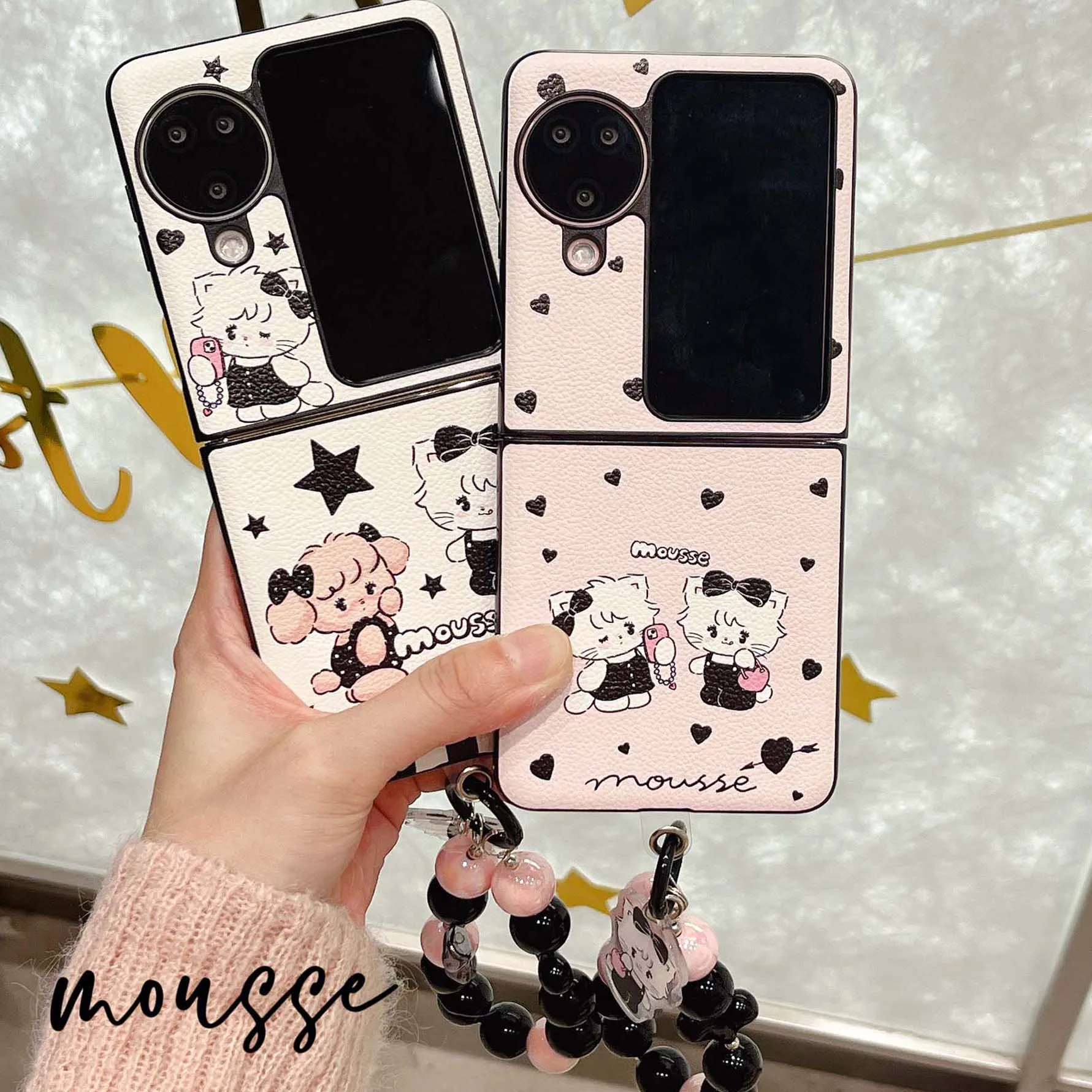 Cartoon cat leather relif bracelet 3D cute phone case for oppo find n2 n3 flip 5G n2flip n3flip n 2 3 animal back cover