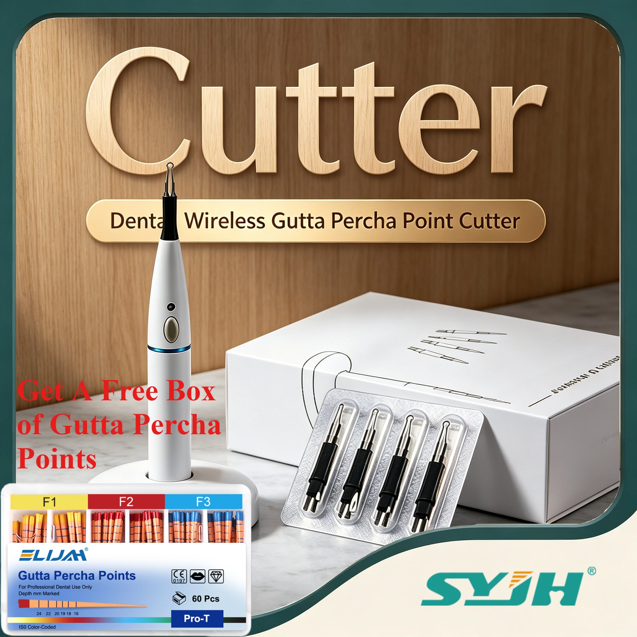 Wireless Gutta Percha Cutter Clean Cut Endo Gutta Dissolved Breaker with 4 Tips & 1 Box Gutta Percha Portable Root Canal Tools