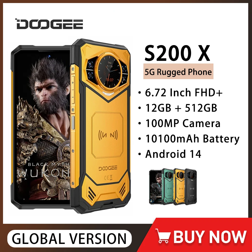 DOOGEE S200 X 5G teléfono resistente 12GB 512GB 6,7 "120Hz pantalla teléfono móvil 10100mAh batería 100MP 33W NFC Smartphone Android 14