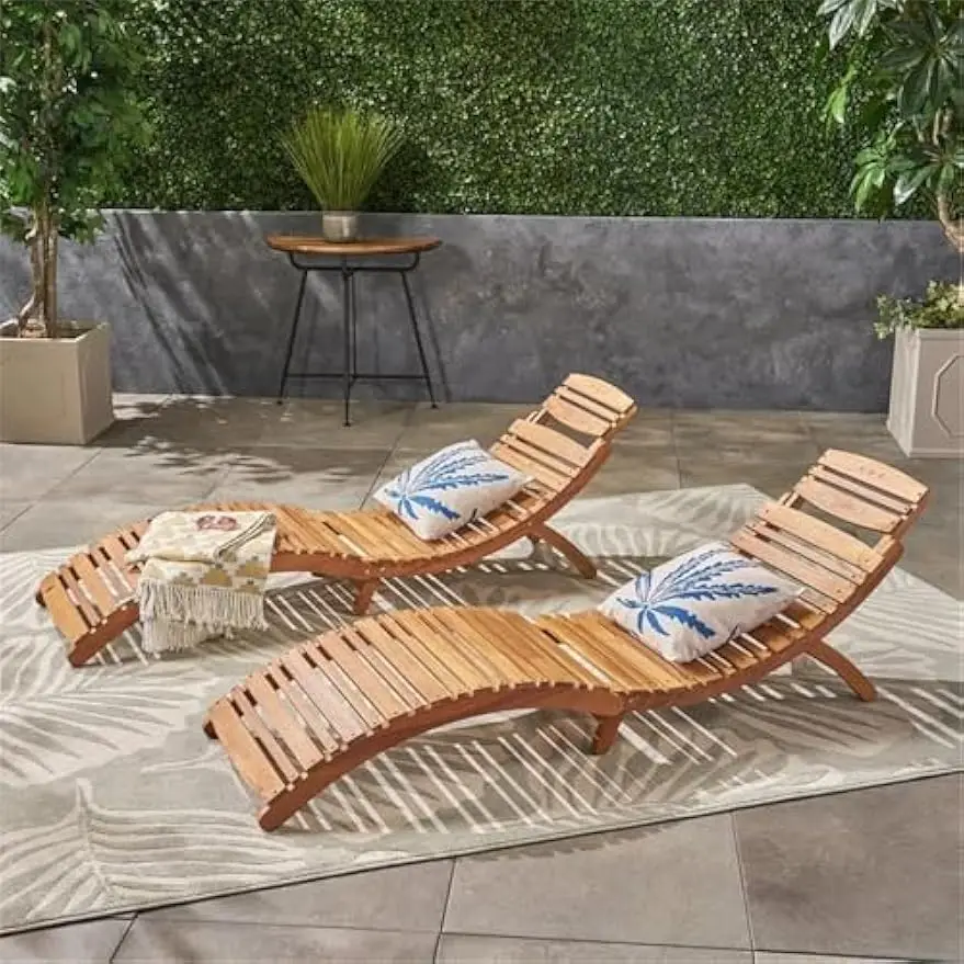 Knight Home Lahaina Wood Outdoor Chaise Lounge Set, 2-Pcs Set, Natural Yellow