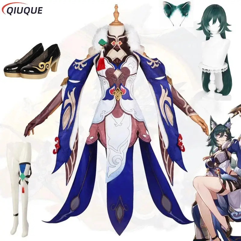 Yukong Cosplay Costume, Peruca, Sapatos, Headband, Ternos do jogo, Honkai Star Rail, Vestido Yu Kong, Dia das Bruxas, Roupas de Carnaval