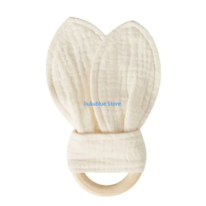 Natural faia bebê mordedor orelha coelho recém-nascido dentição anéis pulseira algodão infantil molar 62cf