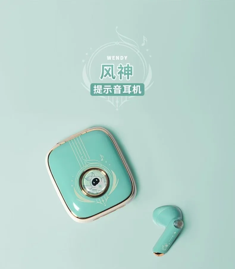 Venti Genshin Impact Headphone Anime Gift Cute Customized HIFI Bluetooth 5.4 Headset Cosplay Active Noise Cancellation Earbuds