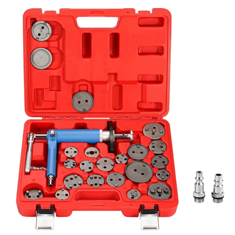 Podofo 23-teiliges pneumatisches Bremskolben-Kompressionswerkzeug-Set – Bremszangen-Werkzeug zum Zurücksetzen und Spreizen, Druckluftwerkzeug-Set zur Reparatur von Bremsbelägen, Bremspumpen-Wechsel
