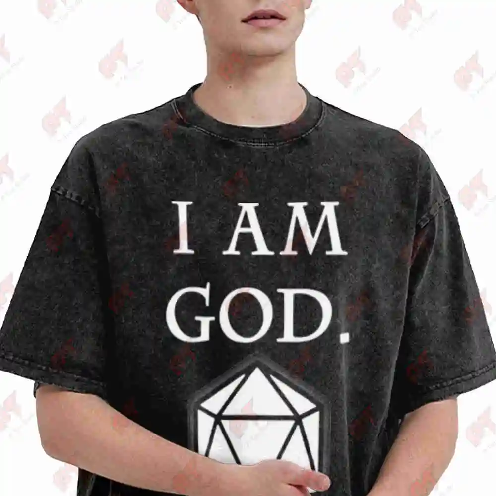 I Am God Or Just The DM Dungeon Master D Game DND D20 Vintage Washed Tee Pure Cotton T-Shirt
