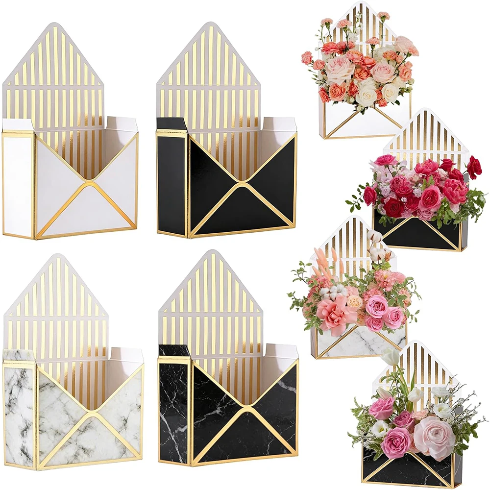 Boîtes à fleurs en forme d'enveloppe, 3 pièces, boîte en papier à rayures florales, emballage de bouquet, boîte cadeau pour mariage, saint-valentin, fête des mères, anniversaire