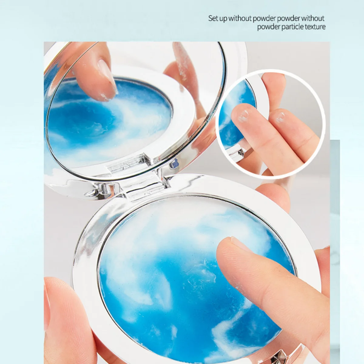 1 pezzo di polvere di olio di cielo blu e nuvola, cosmetici in polvere snellente a lunga durata per il viso naturale della pelle delicata sulla pelle