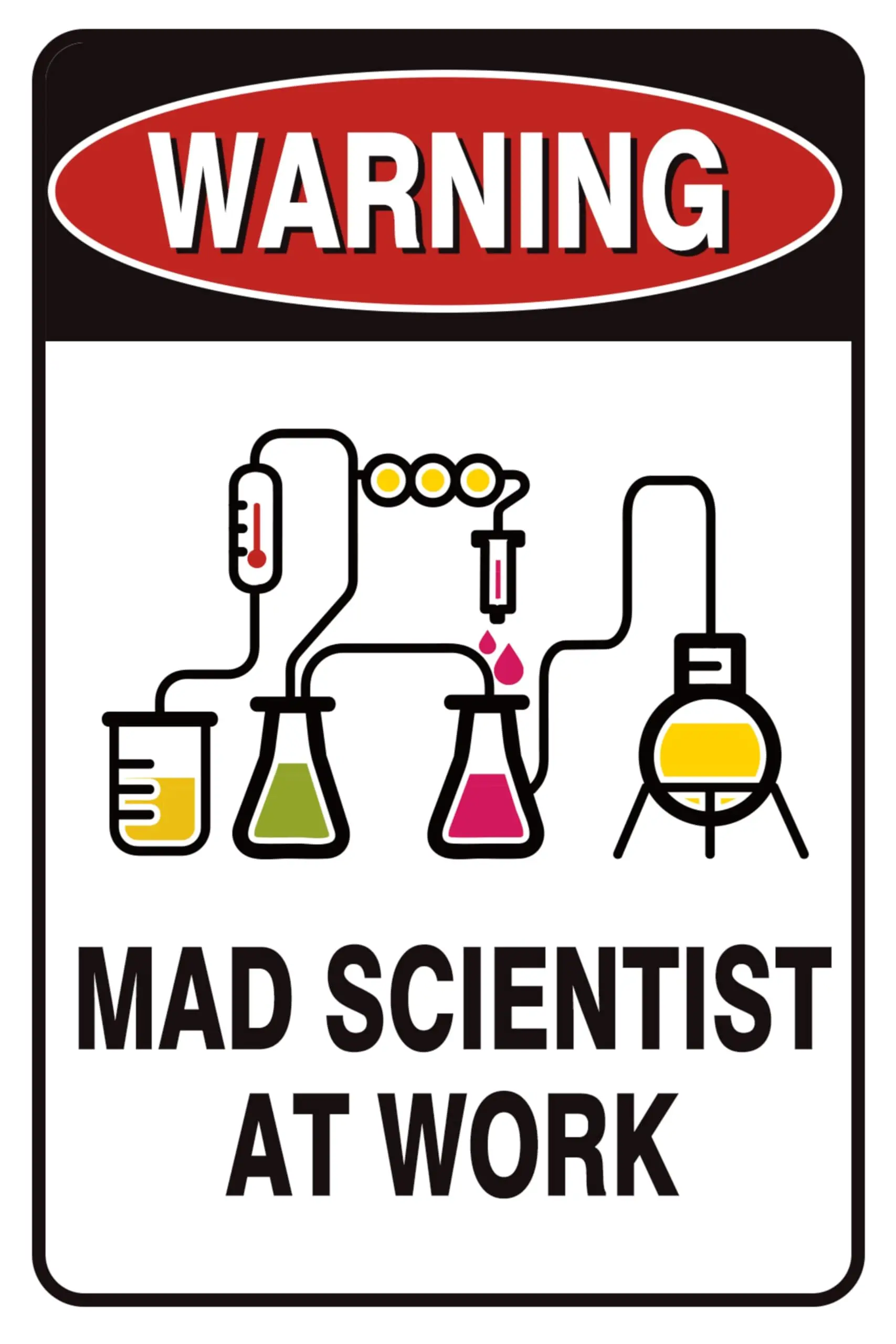 Vintage Tin Sign Retro Metal Funny Warning Mad Scientist At Work Signs for Home Decor Stylish Wall Art Plaques Gift for Bathroom