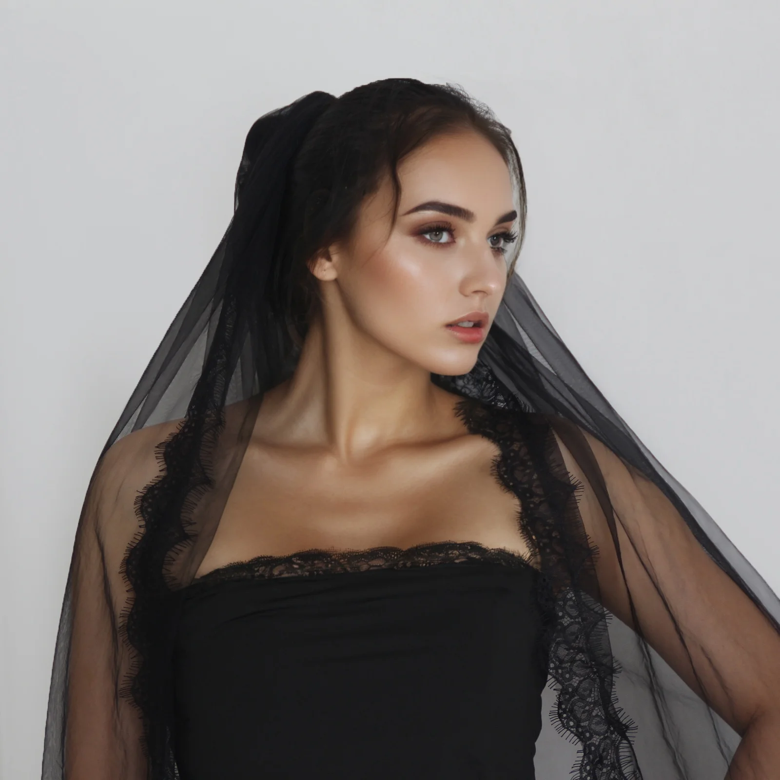 Gothic Black Bridal Veil with Eyelash Lace Halloween Soft 1 Tier Wedding Veil Funeral Widow's Veil Black Veil with Comb G154 image 3