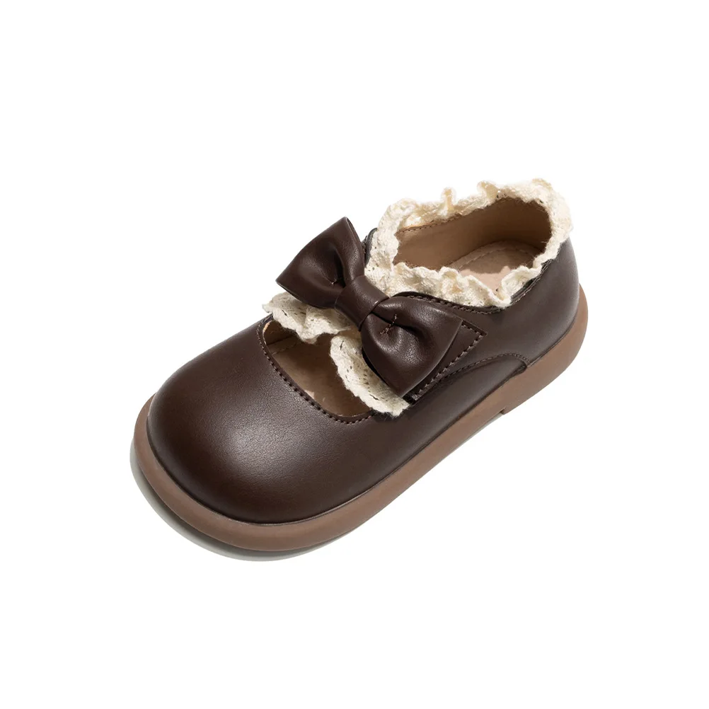 Chaussures en cuir vintage pour enfants, chaussures de princesse en dentelle, jolies chaussures décontractées Bowvétérans t Round Parker, taille 23-32