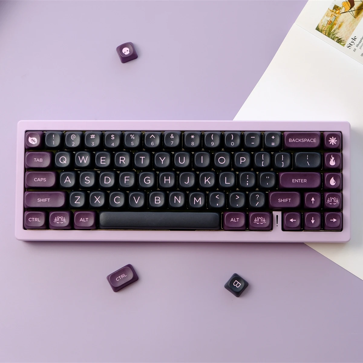 Imagem -03 - Gmk-black Lotus Pbt Keycaps Grupo Sublimação de Tintura Perfil Moa para mx Switch Gaming Teclado Mecânico 6.25u 7u Espaço 126 Chaves