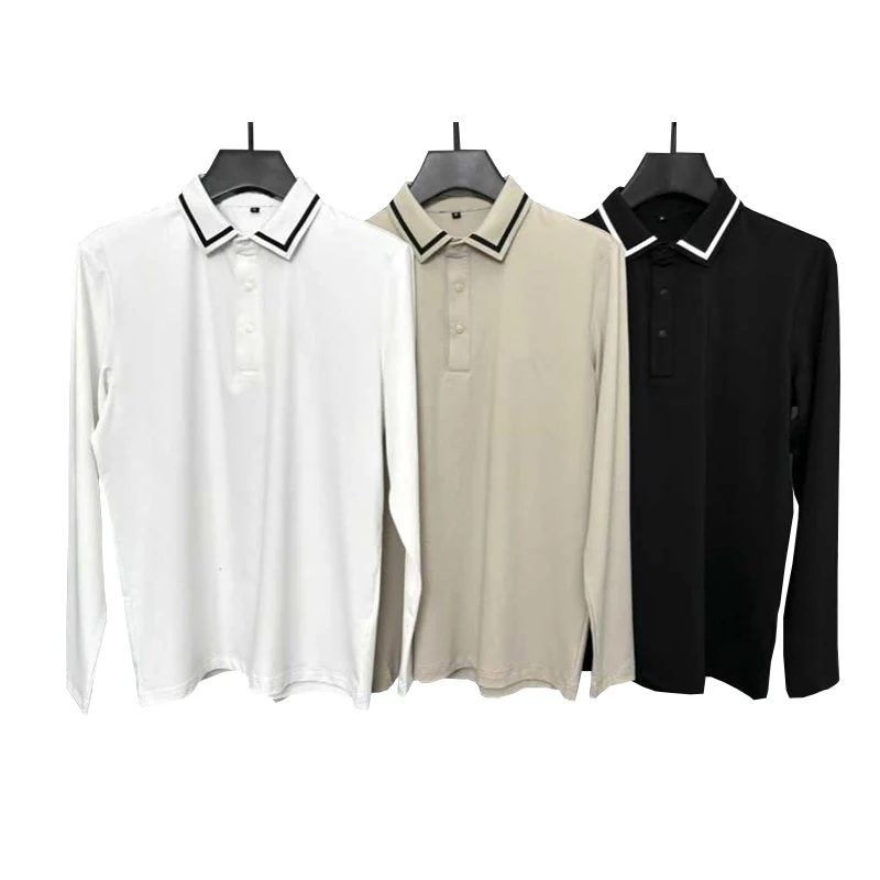 

Рубашка-поло для гольфа, осенняя новая мужская уличная быстросохнущая спортивная рубашка, дышащая футболка с длинными рукавами, универсальный однотонный топ