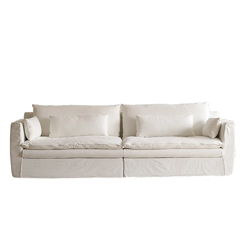

Simple modern sofa living room removable and washable white cream wind sofa down cotton and linen wabi sand wind sofa